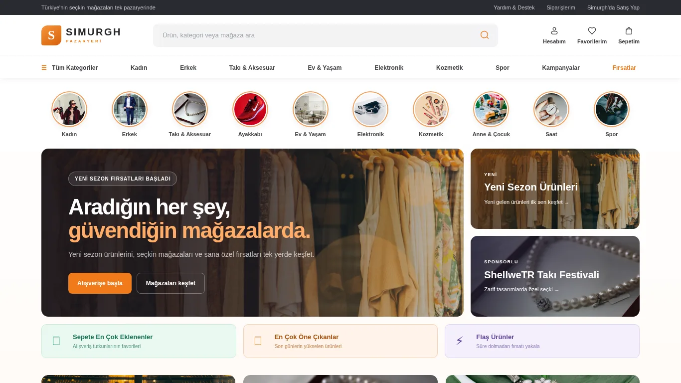 Canlı Simurgh çok satıcılı pazaryeri vitrini
